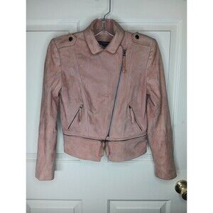 White House Black Market Moto Jacket XSP Blush Pink Buttery Suede Removable Hem